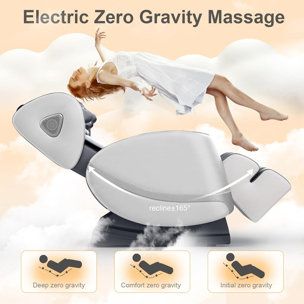 2025 Massage Chair Full Body, Zero Gravity Massage Chair with 10 Fix Rollers, Heating, Foot Massage, Auto Modes, Bluetooth Speaker, Touch Screen Controller (Black & Brown)