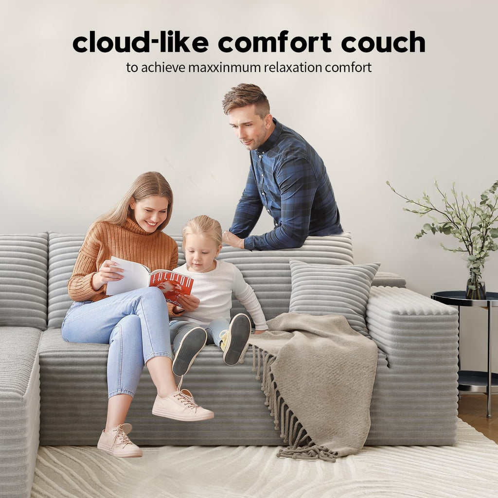 107.5 Cloud Modular Sectional Sofa Couch with L-Shape Chaise,Modern Minimalist Upholstered Couches for Living Room Bedroom,Deep Seat Corner Couch锛孨o Assembly Required (Black,Left Facing Chaise)