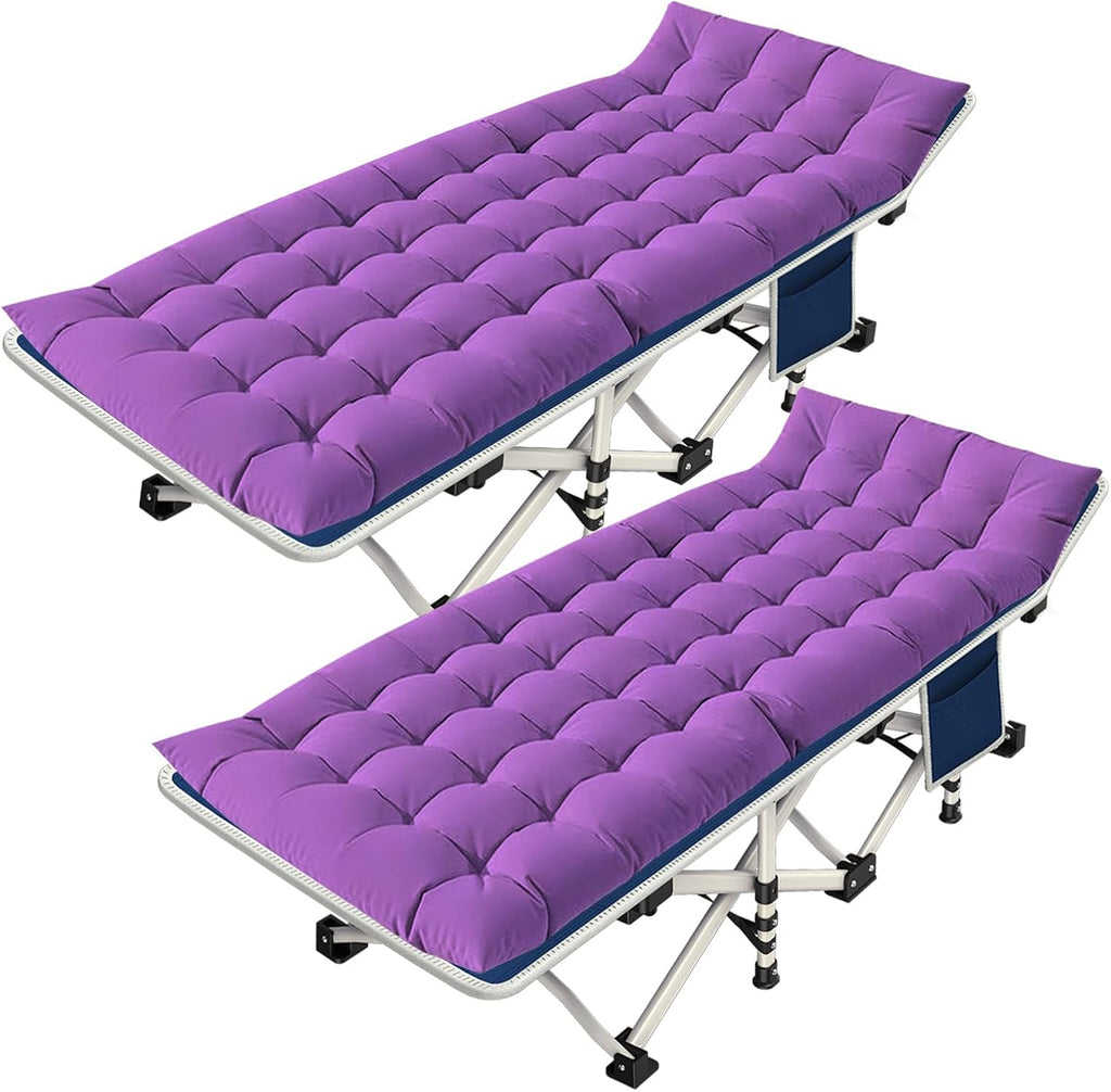 2 Pack Camping Cot with Mattress Comfortable Cot Bed Folding Cot Heavy Duty Cots for Sleeping with Carry Bag for Adults Kids Guest Bed Outdoor Indoor Home
