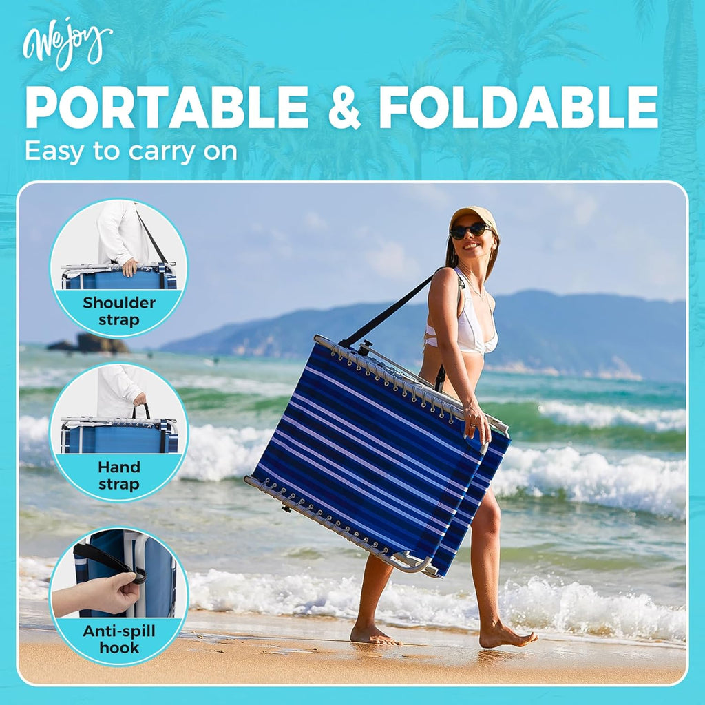 2 Pack Outdoor Chaise Lounge Chair - Portable Folding Patio Pool Lounge Chair, 5 Positions Adjustable Reclining Camping Chair with Side Table,Shoulder Strap, Pillow for Beach Sunbathing Lawn