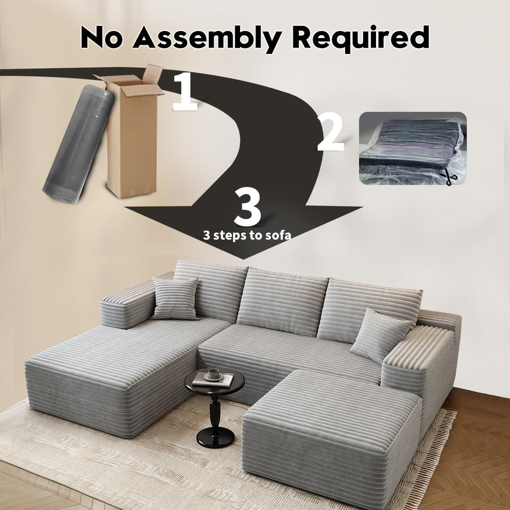 107.5 Cloud Modular Sectional Sofa Couch with L-Shape Chaise,Modern Minimalist Upholstered Couches for Living Room Bedroom,Deep Seat Corner Couch锛孨o Assembly Required (Black,Left Facing Chaise)