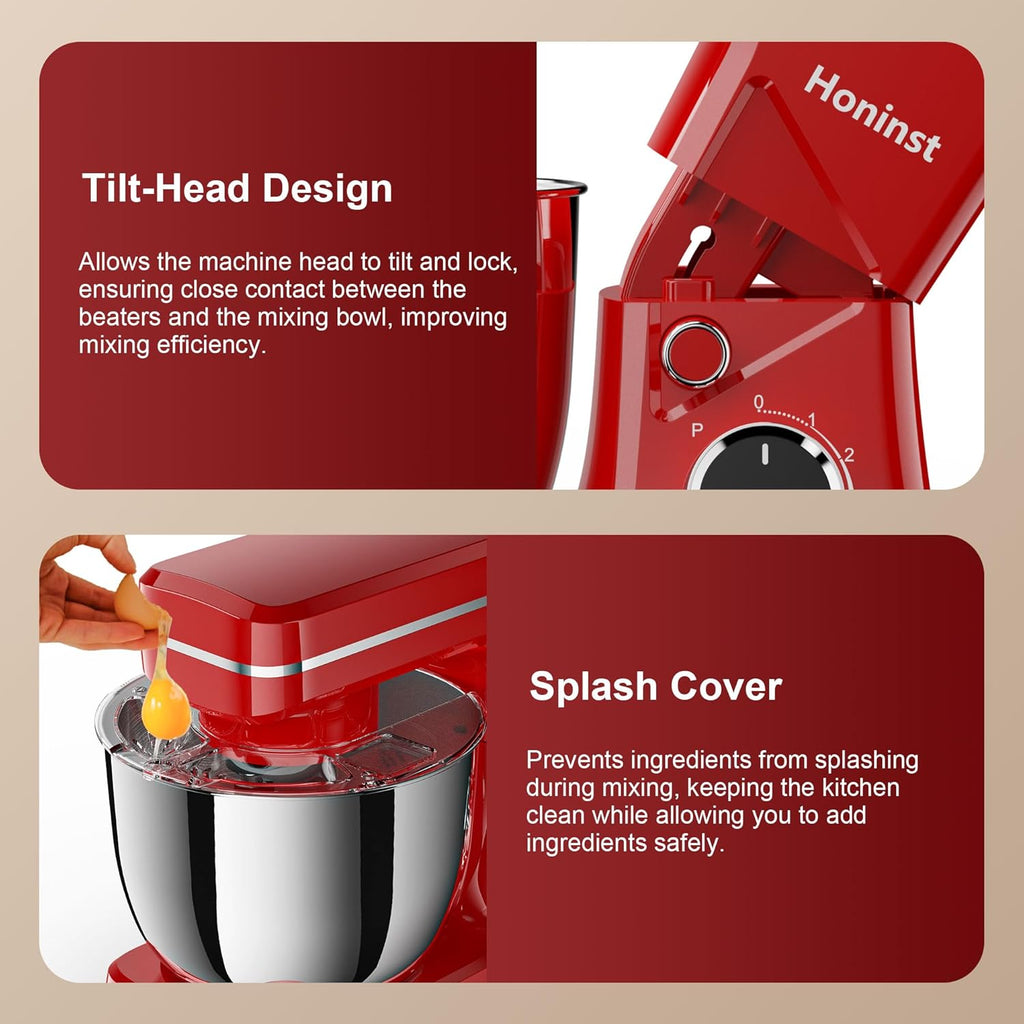 10-Speed Stand Mixer with 8-in-1 Splash Guard, Tilt Head, 6-Quart Stainless Steel Bowl + Dishwasher-Safe Dough Hook/Whisk/Blender/Scraper