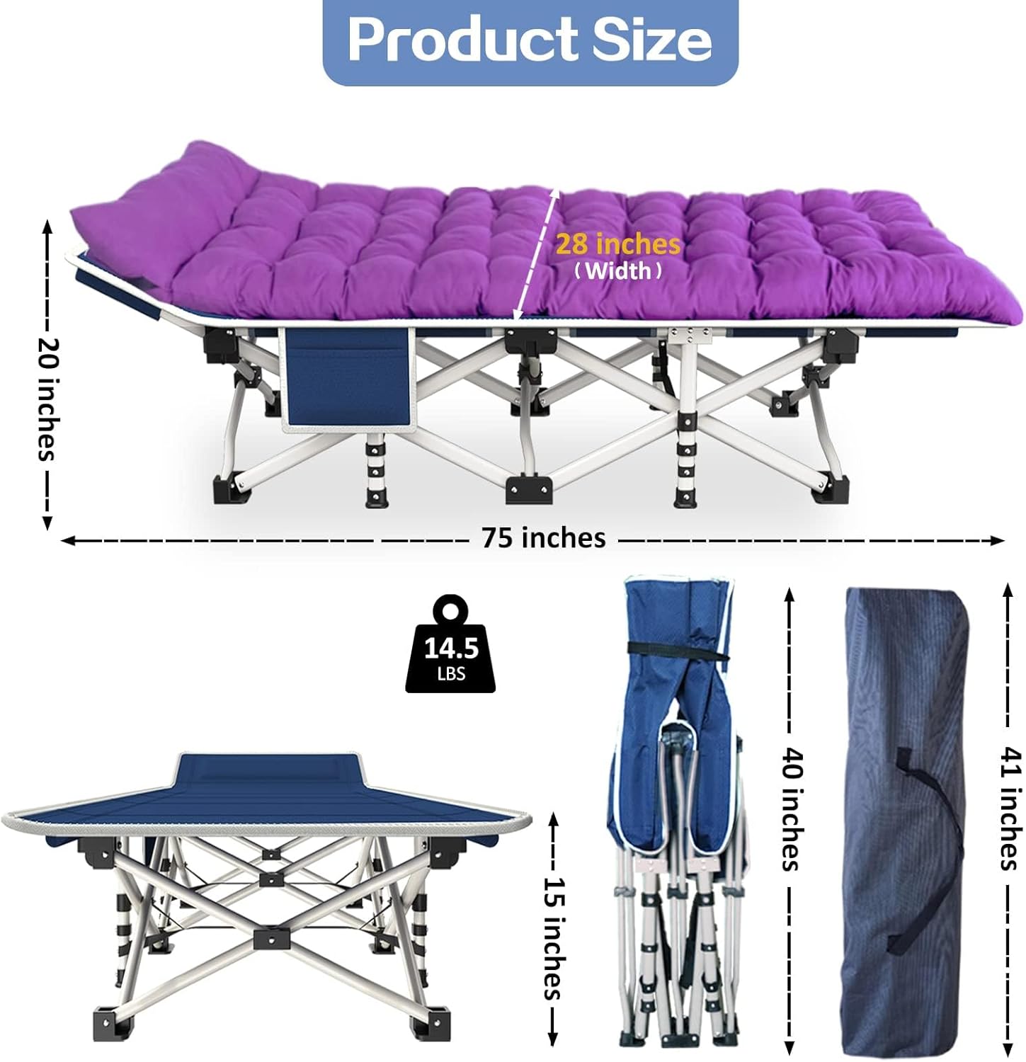2 Pack Camping Cot with Mattress Comfortable Sleeping Cot Camping Cots for Adults 2 Person Folding Cot Heavy Duty Cots for Sleeping with Carry Bag Outdoor Indoor Home Vacation