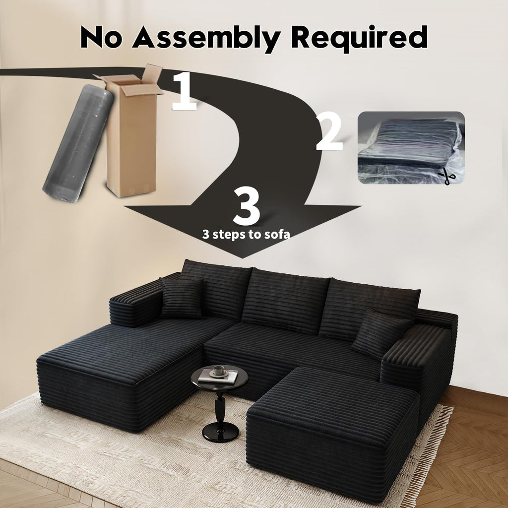 107.5 Cloud Modular Sectional Sofa Couch with L-Shape Chaise,Modern Minimalist Upholstered Couches for Living Room Bedroom,Deep Seat Corner Couch锛孨o Assembly Required (Black,Left Facing Chaise)