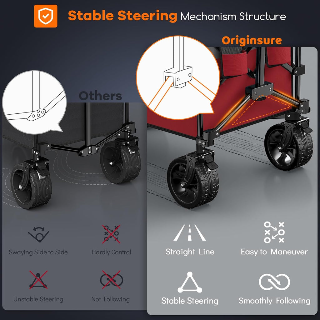 38 long foldable four-wheel stroller, foldable, 460 lb capacity, 220 liter heavy-duty folding beach stroller with large all-terrain tires