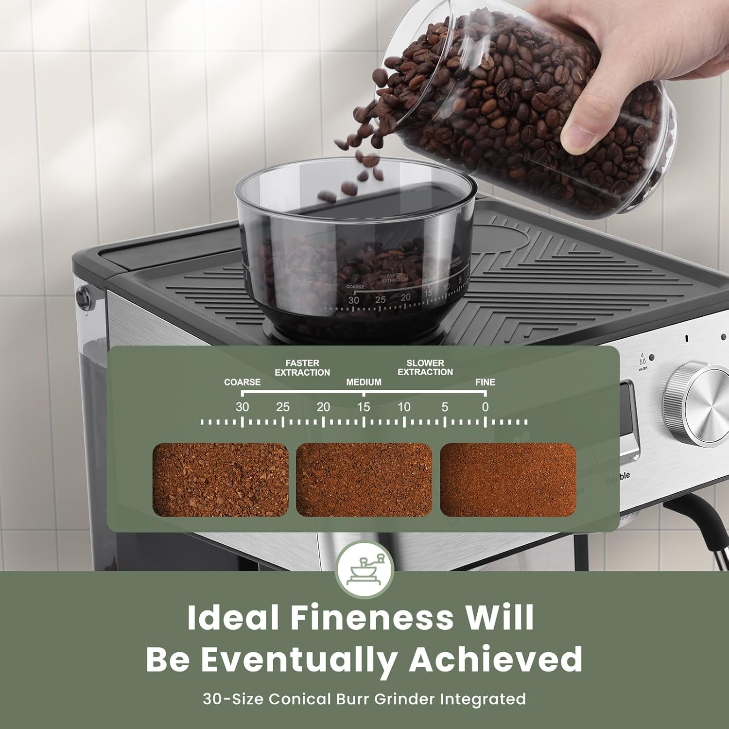 Gevi 20 Bar Espresso Machine with Grinder & Milk Frother, Professional Coffee Maker for Home, Cappuccino & Latte, Removable Water Tank, Steam Wand