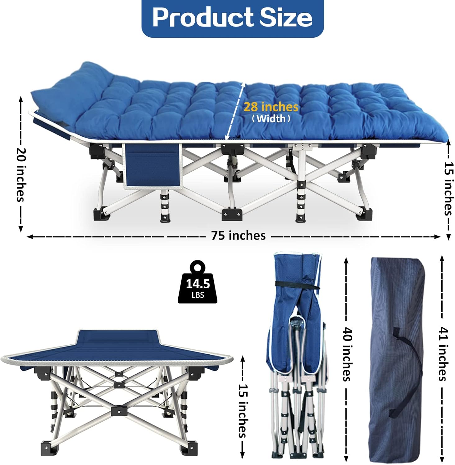2-pack camping cots with mattresses, comfortable sleeping beds, adult camping cots, 2-person folding beds, heavy-duty sleeping beds