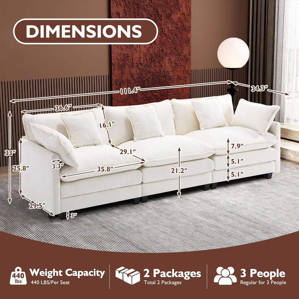 111.4 Inch L-Shaped Modern Sofa Modular Cloud Sofa Ottoman 4-Seater Chenille Deep Seat Sofa