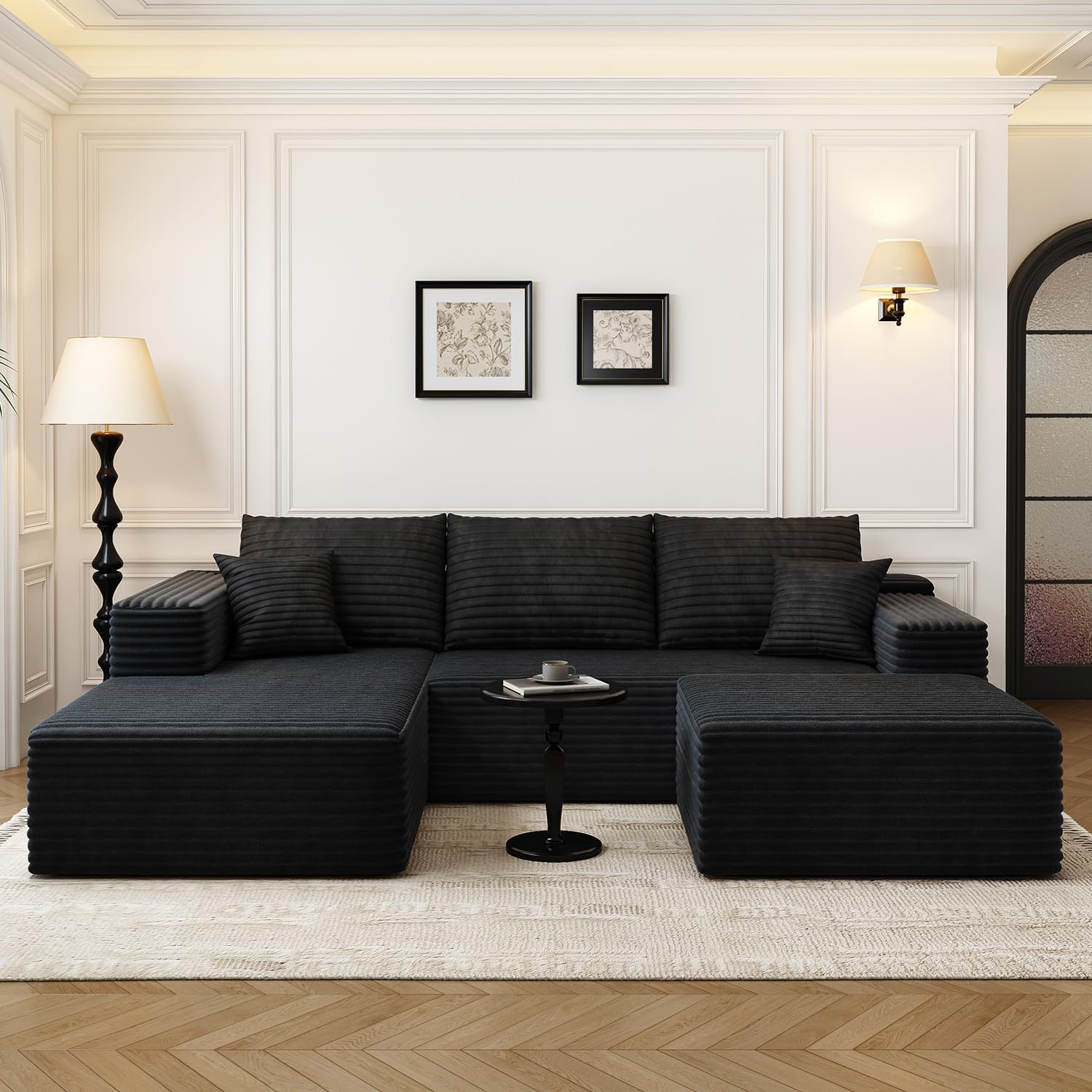 107.5 Cloud Modular Sectional Sofa Couch with L-Shape Chaise,Modern Minimalist Upholstered Couches for Living Room Bedroom,Deep Seat Corner Couch锛孨o Assembly Required (Black,Left Facing Chaise)