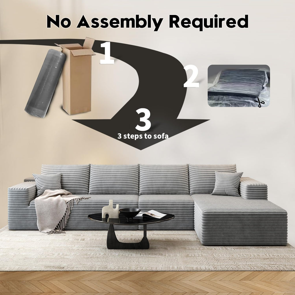 107.5 Cloud Modular Sectional Sofa Couch with L-Shape Chaise,Modern Minimalist Upholstered Couches for Living Room Bedroom,Deep Seat Corner Couch锛孨o Assembly Required (Black,Left Facing Chaise)