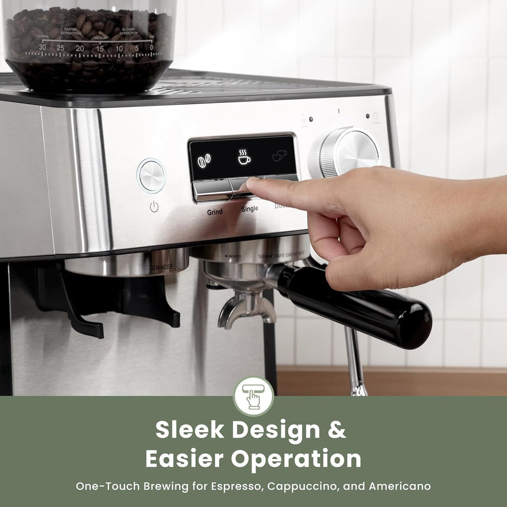 Gevi 20 Bar Espresso Machine with Grinder & Milk Frother, Professional Coffee Maker for Home, Cappuccino & Latte, Removable Water Tank, Steam Wand
