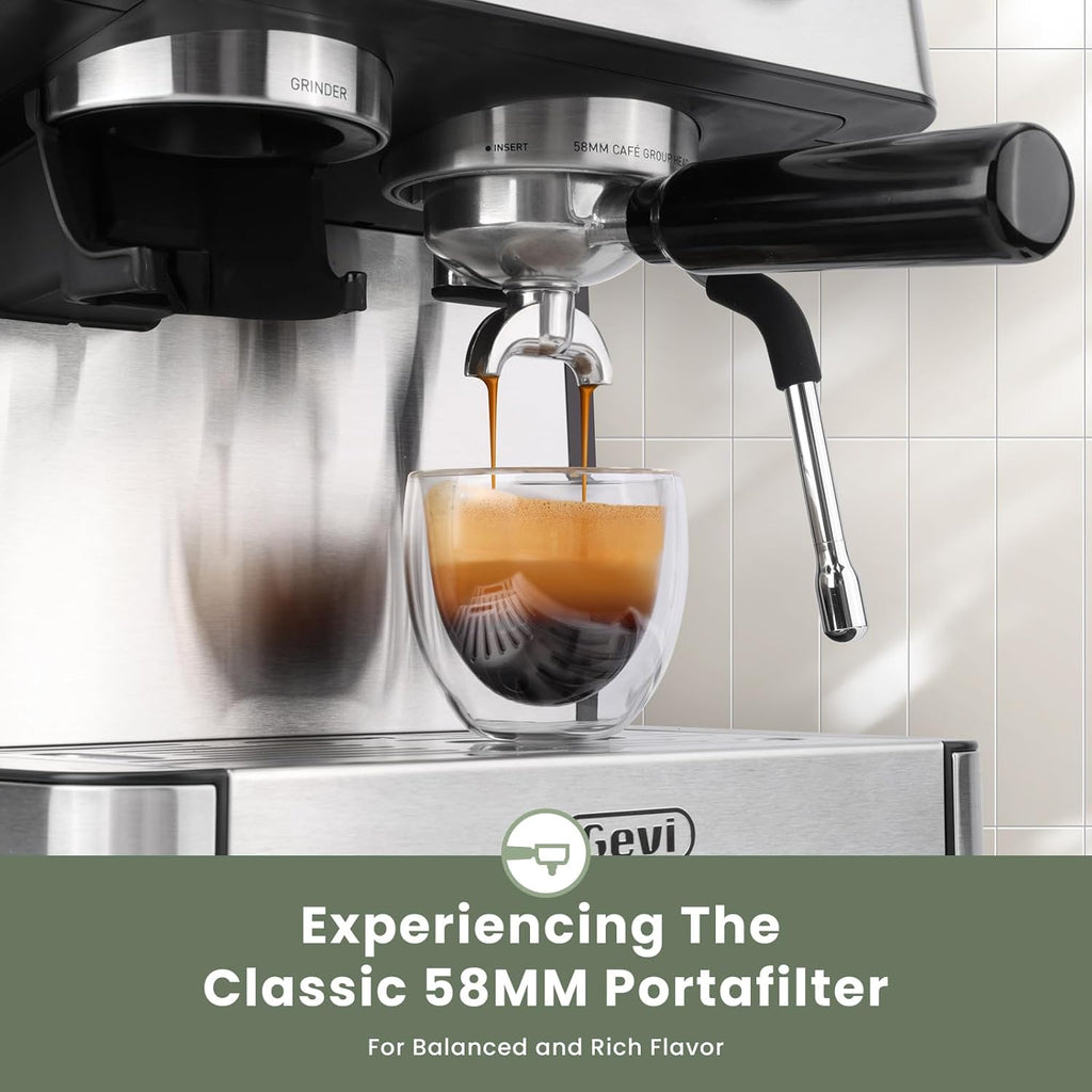 Gevi 20 Bar Espresso Machine with Grinder & Milk Frother, Professional Coffee Maker for Home, Cappuccino & Latte, Removable Water Tank, Steam Wand