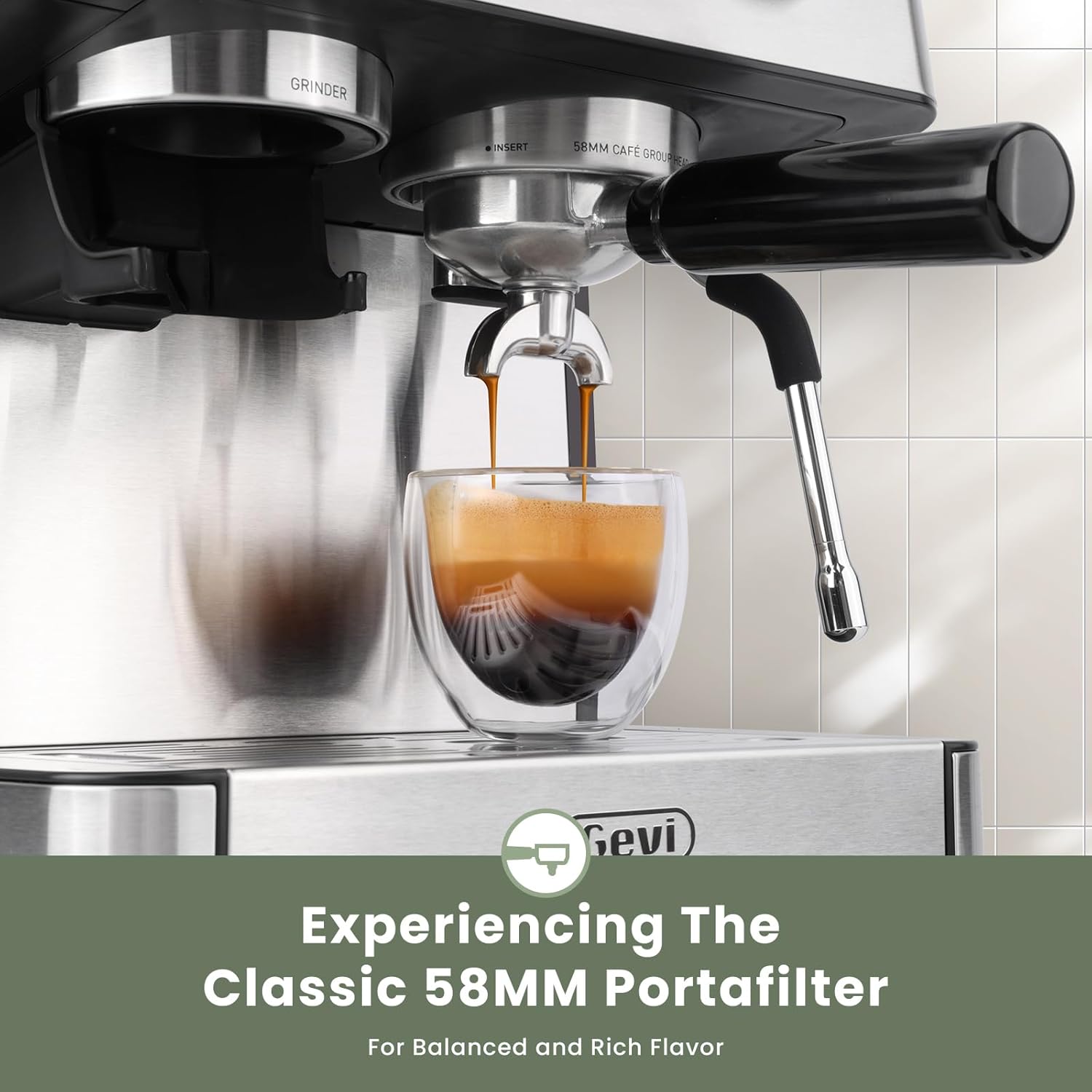Gevi 20 Bar Espresso Machine with Grinder & Milk Frother, Professional Coffee Maker for Home, Cappuccino & Latte, Removable Water Tank, Steam Wand