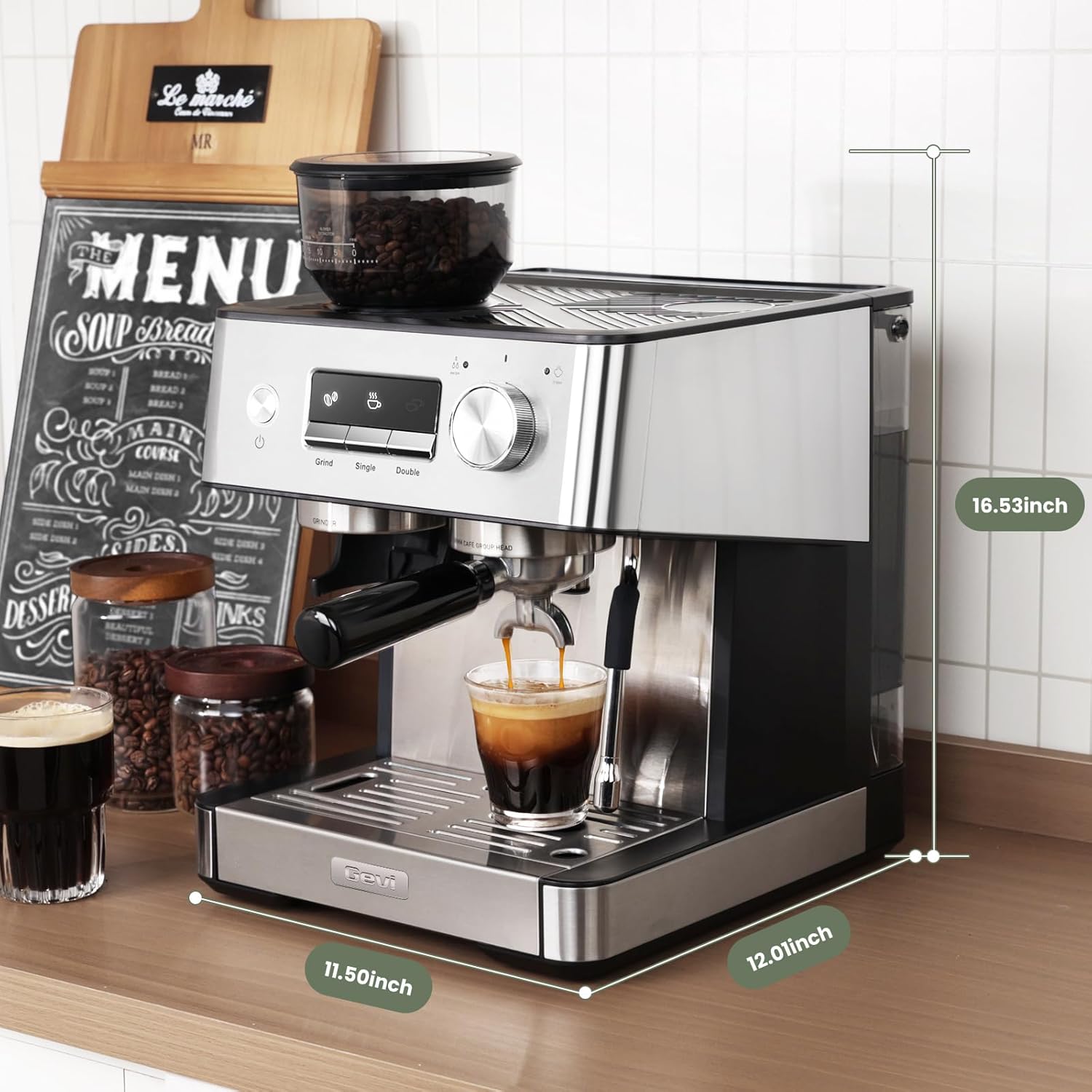 Gevi 20 Bar Espresso Machine with Grinder & Milk Frother, Professional Coffee Maker for Home, Cappuccino & Latte, Removable Water Tank, Steam Wand