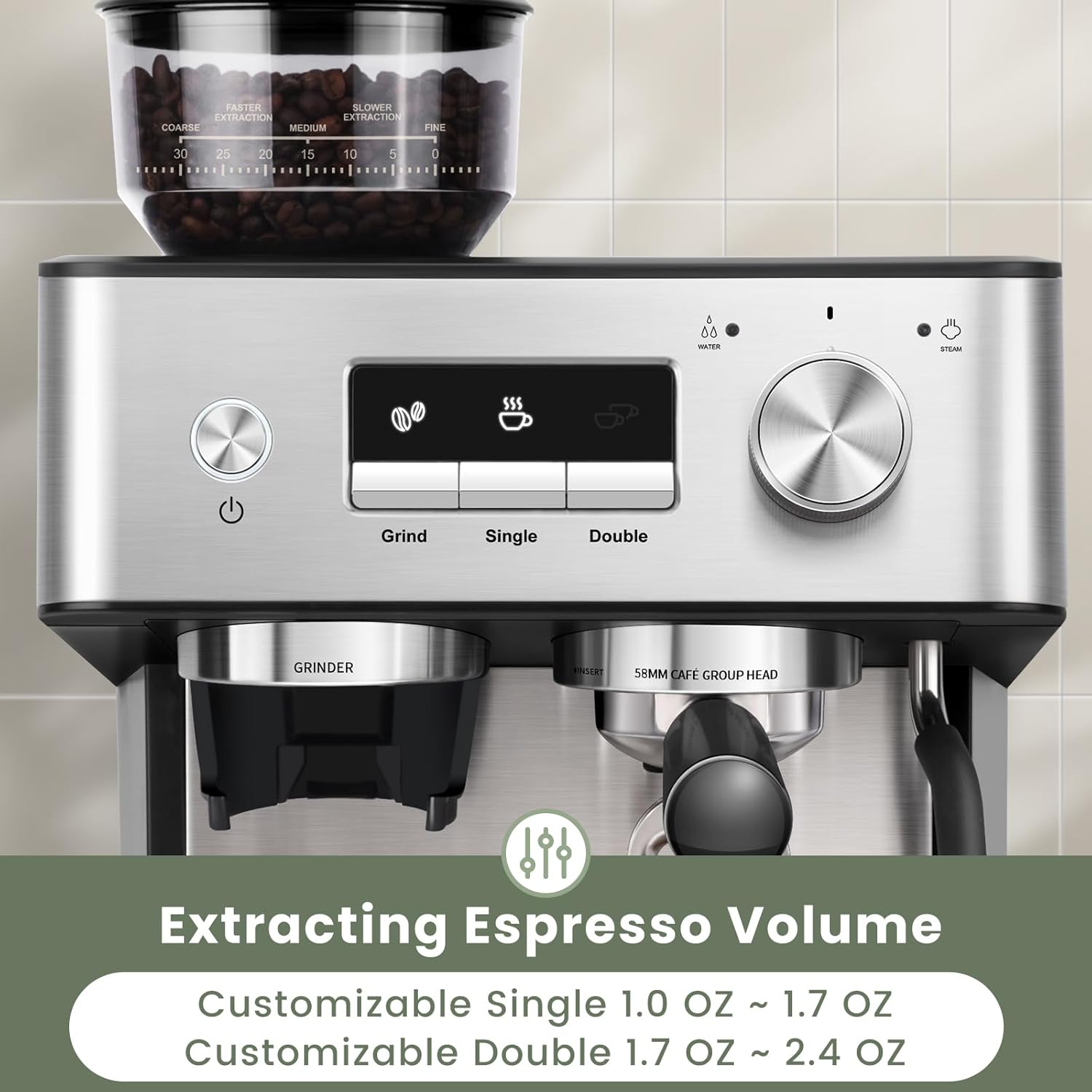 Gevi 20 Bar Espresso Machine with Grinder & Milk Frother, Professional Coffee Maker for Home, Cappuccino & Latte, Removable Water Tank, Steam Wand