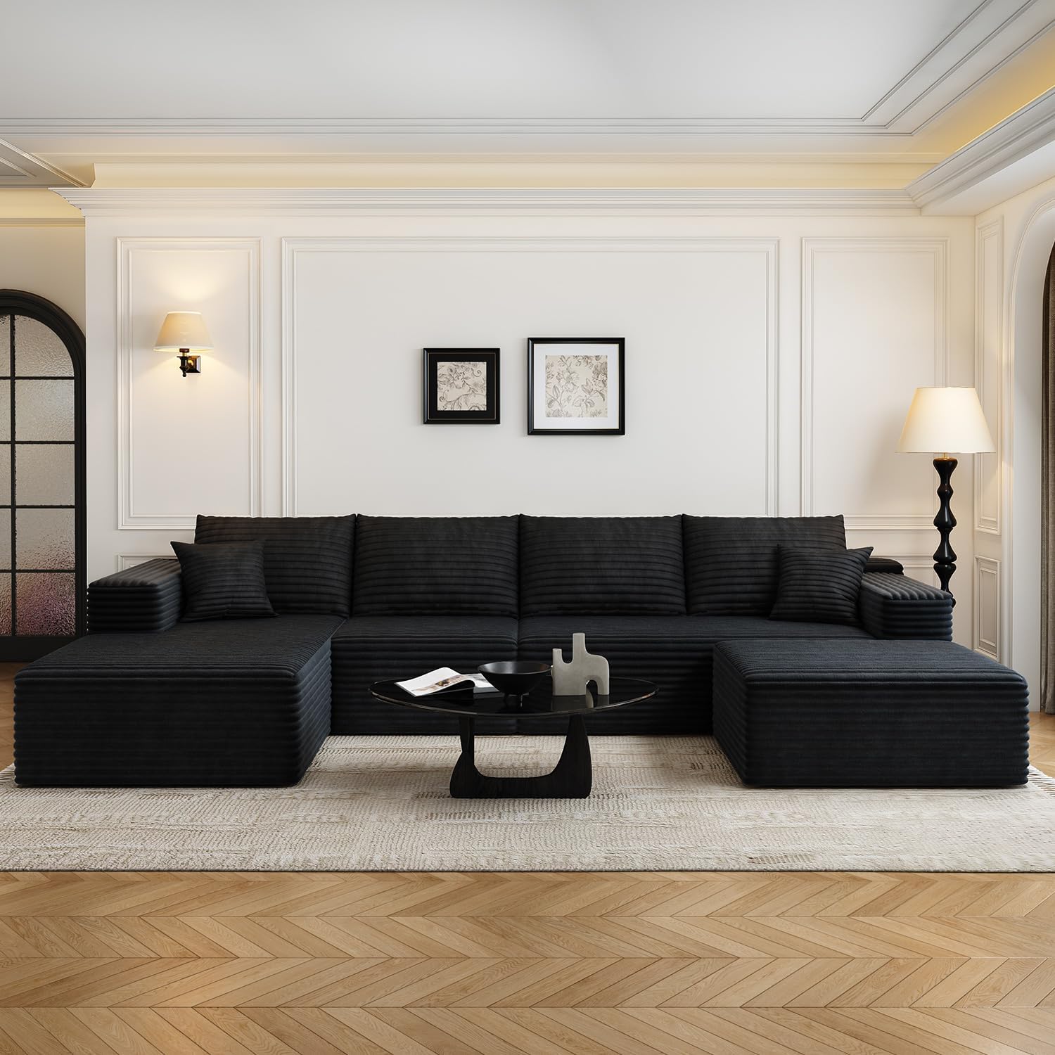107.5 Cloud Modular Sectional Sofa Couch with L-Shape Chaise,Modern Minimalist Upholstered Couches for Living Room Bedroom,Deep Seat Corner Couch锛孨o Assembly Required (Black,Left Facing Chaise)