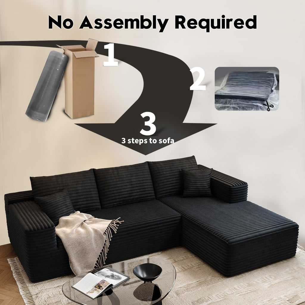 107.5 Cloud Modular Sectional Sofa Couch with L-Shape Chaise,Modern Minimalist Upholstered Couches for Living Room Bedroom,Deep Seat Corner Couch锛孨o Assembly Required (Black,Left Facing Chaise)