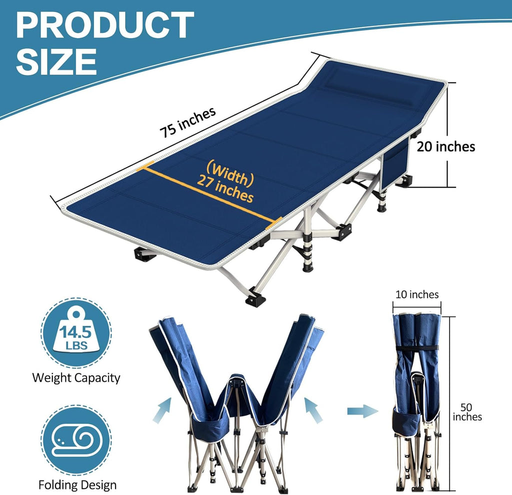2 Pack Camping Cot with Mattress Comfortable Cot Bed Folding Cot Heavy Duty Cots for Sleeping with Carry Bag for Adults Kids Guest Bed Outdoor Indoor Home