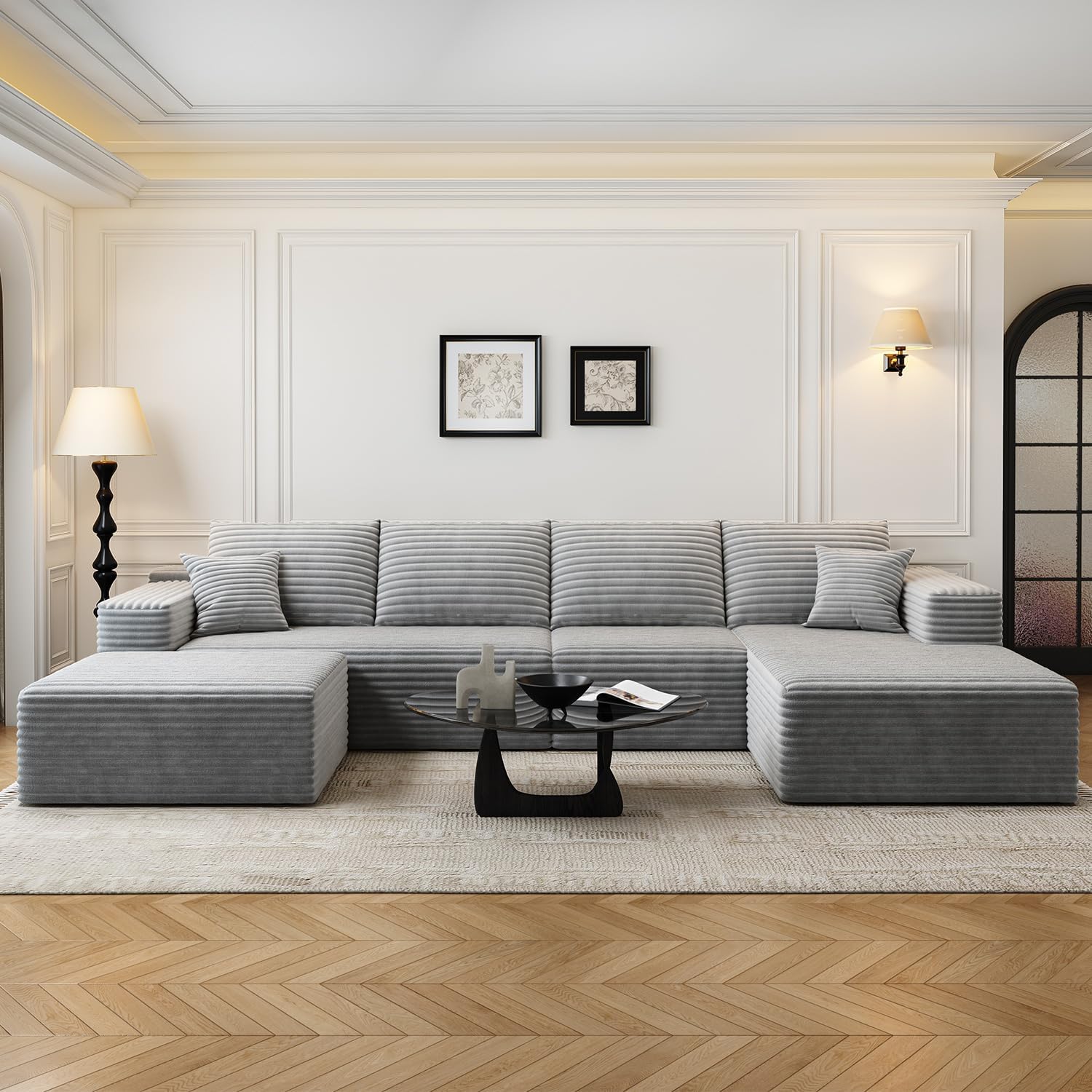 107.5 Cloud Modular Sectional Sofa Couch with L-Shape Chaise,Modern Minimalist Upholstered Couches for Living Room Bedroom,Deep Seat Corner Couch锛孨o Assembly Required (Black,Left Facing Chaise)