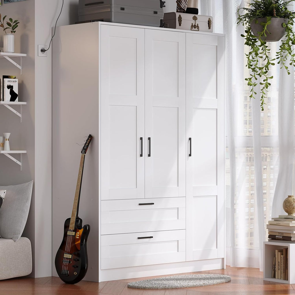 3 Doors Wooden Wardrobe Closet Armoire Bedroom Large Capacity Freestanding Armoire