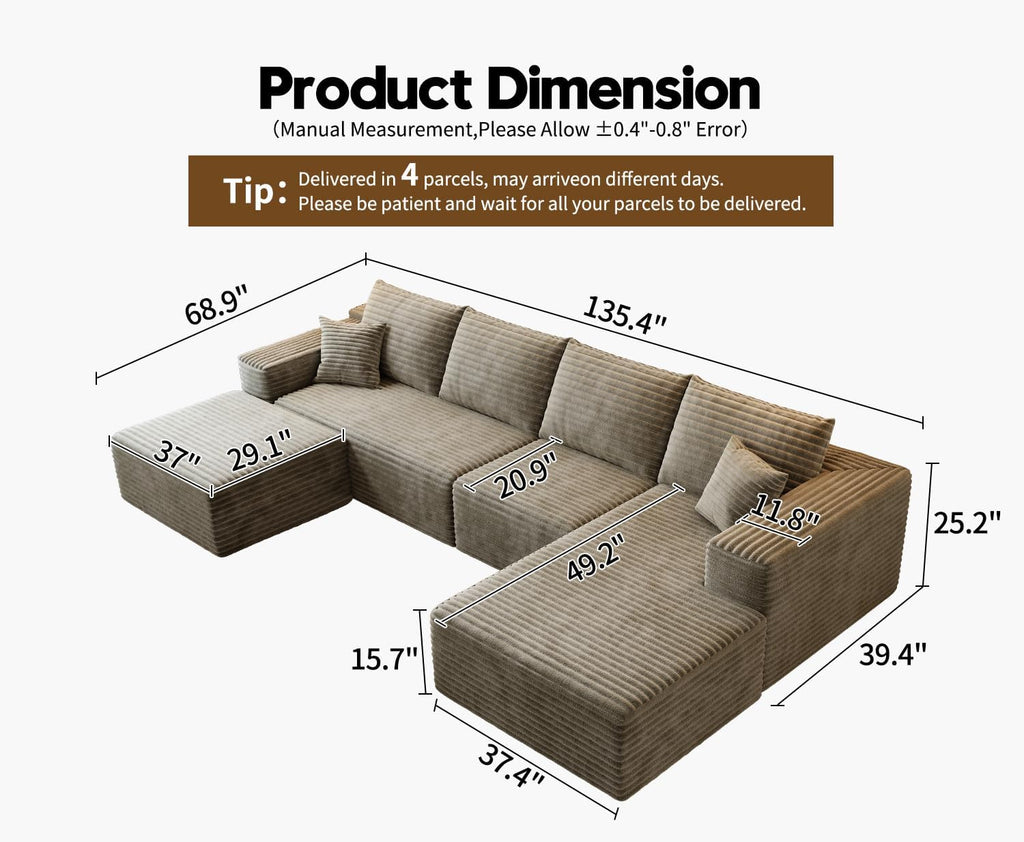 107.5 Cloud Modular Sectional Sofa Couch with L-Shape Chaise,Modern Minimalist Upholstered Couches for Living Room Bedroom,Deep Seat Corner Couch锛孨o Assembly Required (Black,Left Facing Chaise)