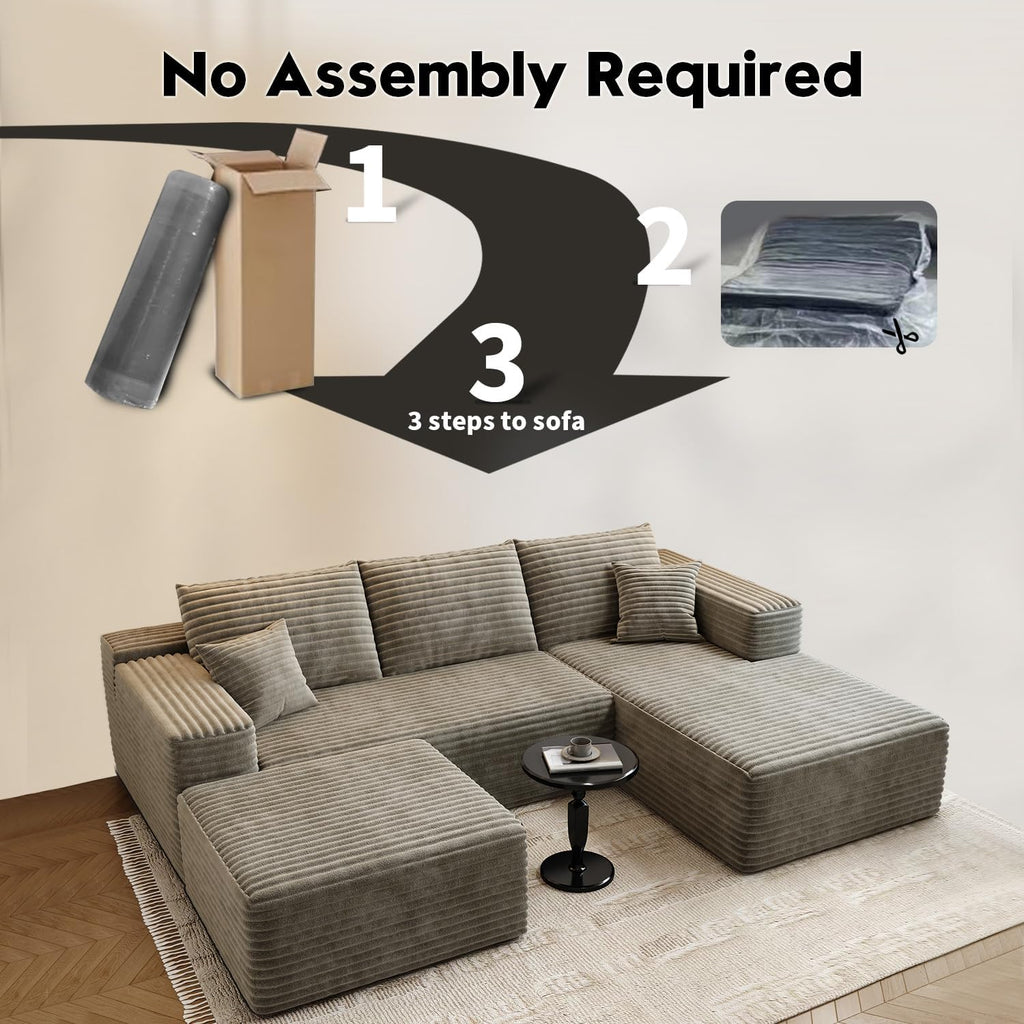 107.5 Cloud Modular Sectional Sofa Couch with L-Shape Chaise,Modern Minimalist Upholstered Couches for Living Room Bedroom,Deep Seat Corner Couch锛孨o Assembly Required (Black,Left Facing Chaise)