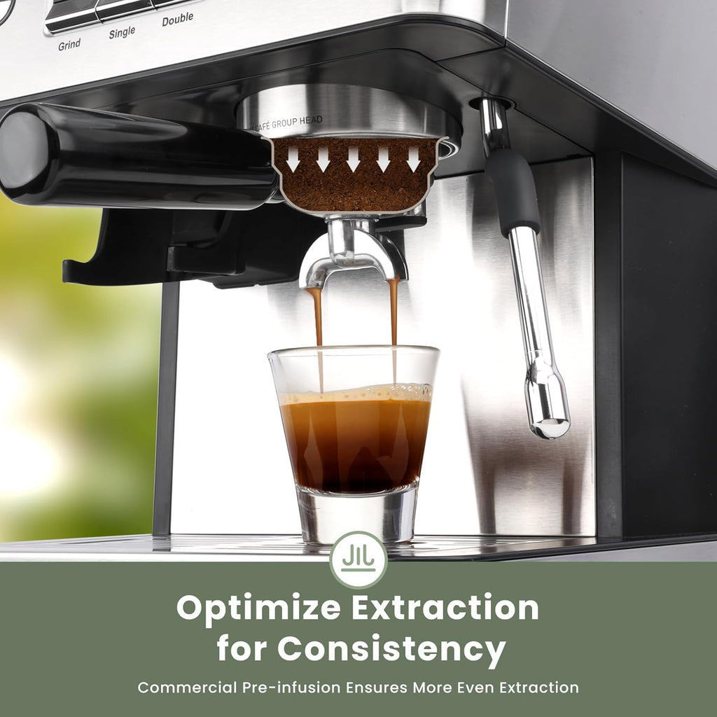Gevi 20 Bar Espresso Machine with Grinder & Milk Frother, Professional Coffee Maker for Home, Cappuccino & Latte, Removable Water Tank, Steam Wand