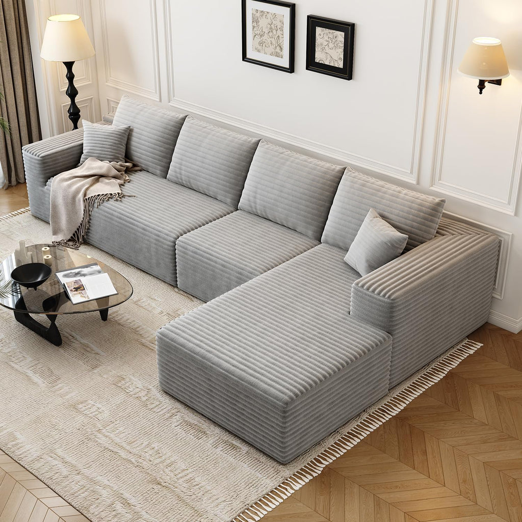 107.5" Cloud Modular Sectional Sofa Couch with L-Shape Chaise,Modern Minimalist Upholstered Couches for Living Room Bedroom,Deep Seat Corner Couch，No Assembly Required (Black,Left Facing Chaise)