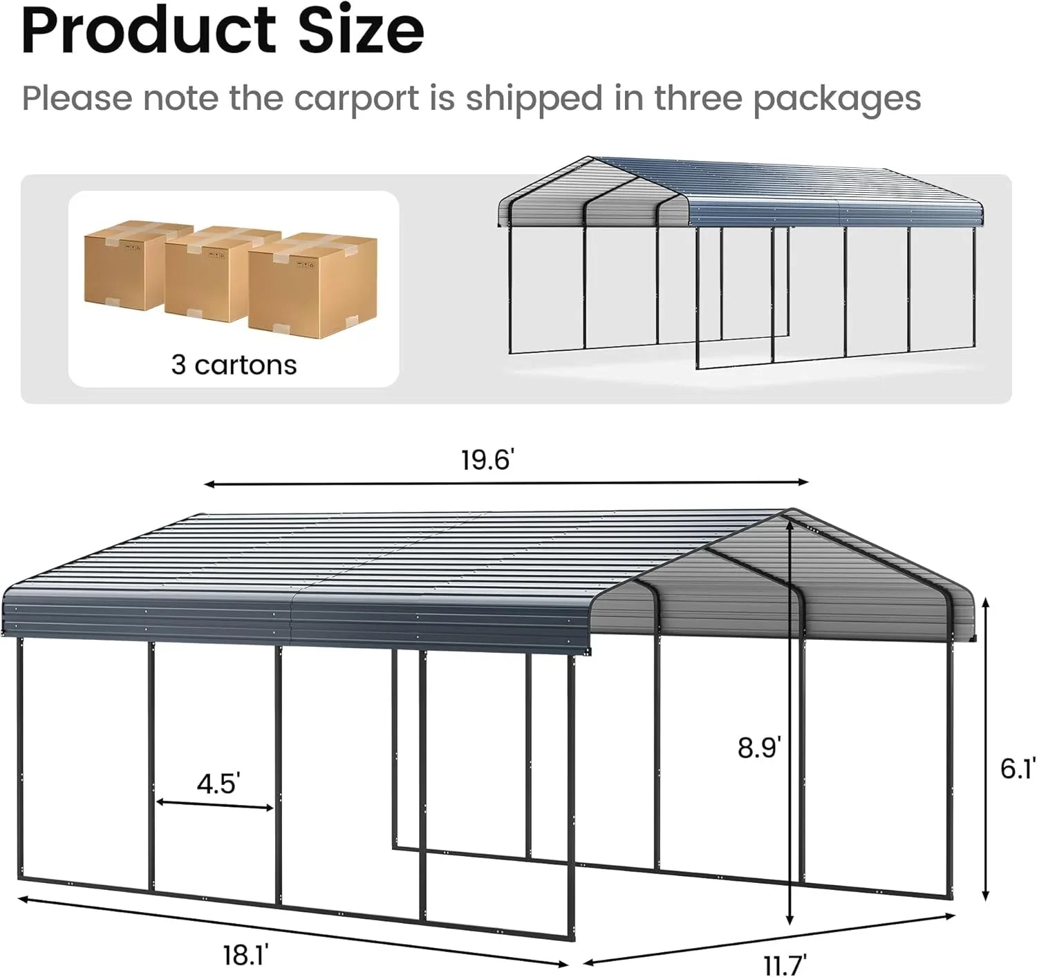 10'x15' Heavy Duty Metal Carport Outdoor Garage Car Shelter Shade with Heavier Frame