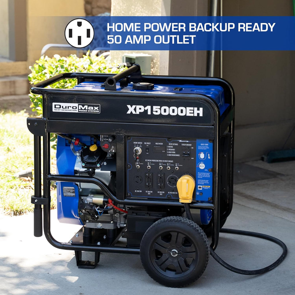 DuroMax XP13000EH 13,000-Watt Dual Fuel Portable Generator - Gas & Propane, Electric Start, Whole Home Backup Power, Transfer Switch Ready, RV & Emergency Ready
