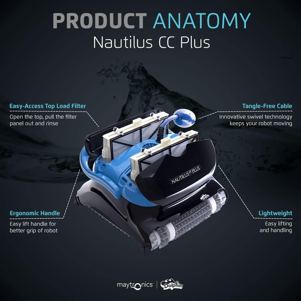 Dolphin Nautilus CC Plus Wi-Fi Automatic Robotic Pool Vacuum Cleaner, Always Cleaning, Never Charging, with Wall Climbing Scrubber Brush, Ideal for In-Ground Pools up to 50 FT in Length