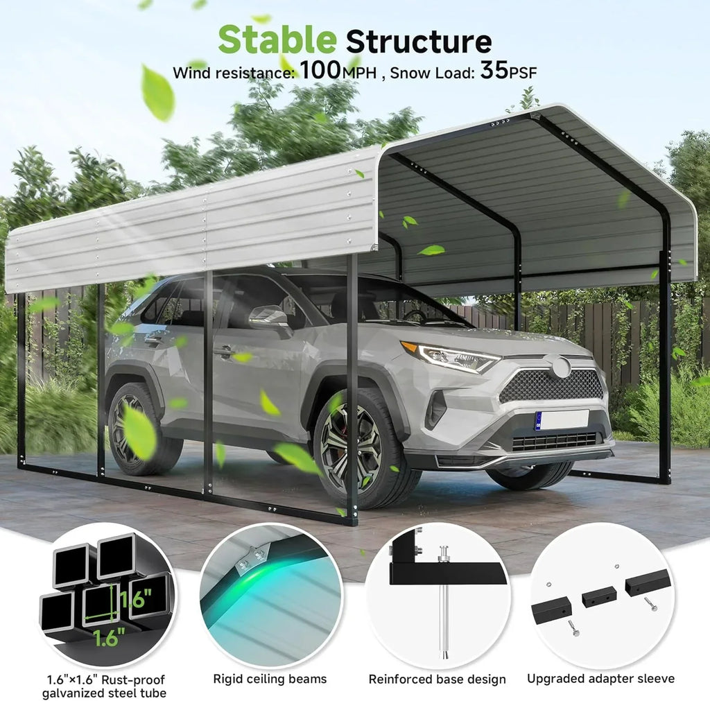 10x15 Heavy Duty Metal Carport Outdoor Garage Car Shelter Shade with Heavier Frame