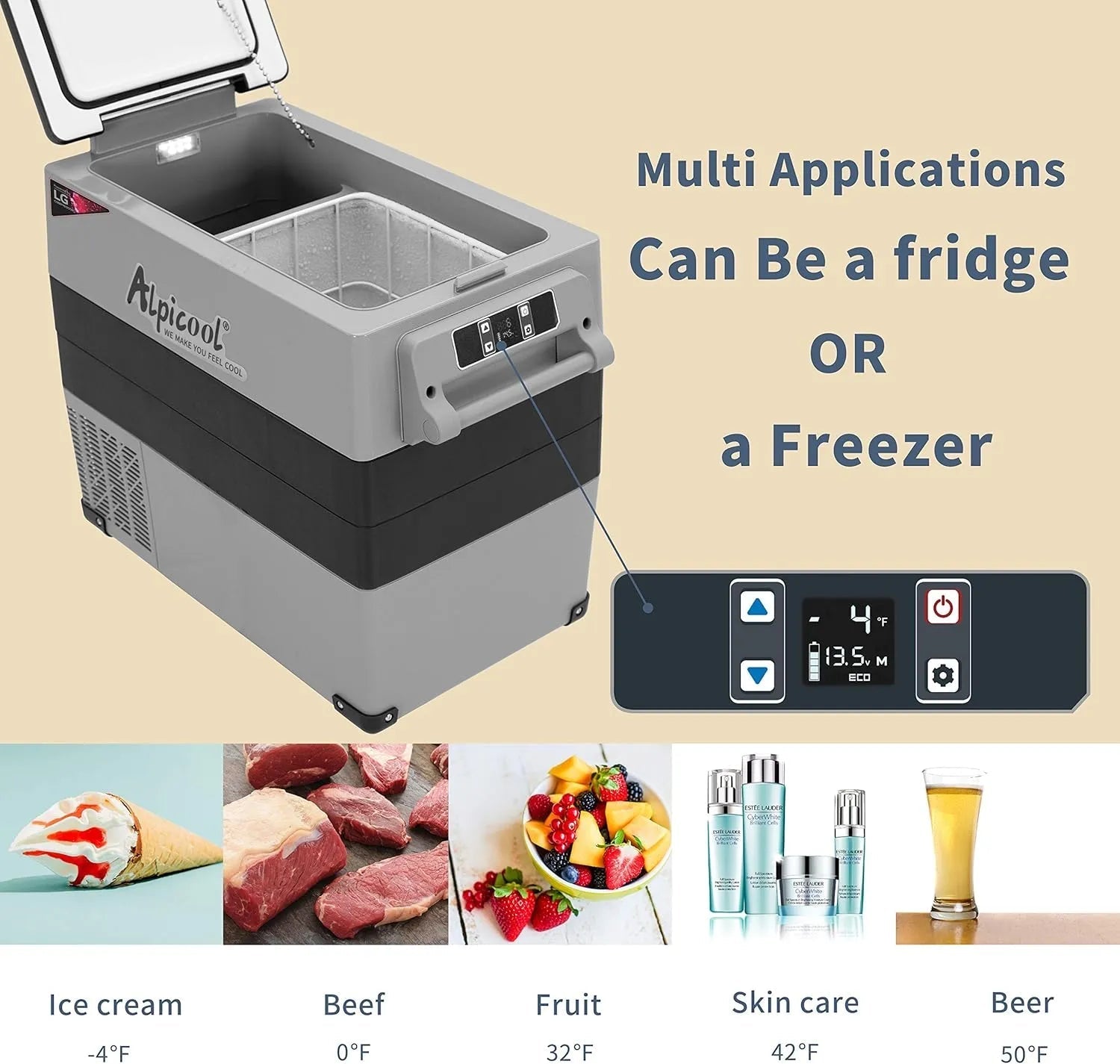 CF45 Portable Refrigerator 12 Volt Car Freezer 42 Quart Mini Fridge Freezer (-4掳C~68掳C) for Truck, RV, Vehicle, Travel, Outdoor -12/24V DC