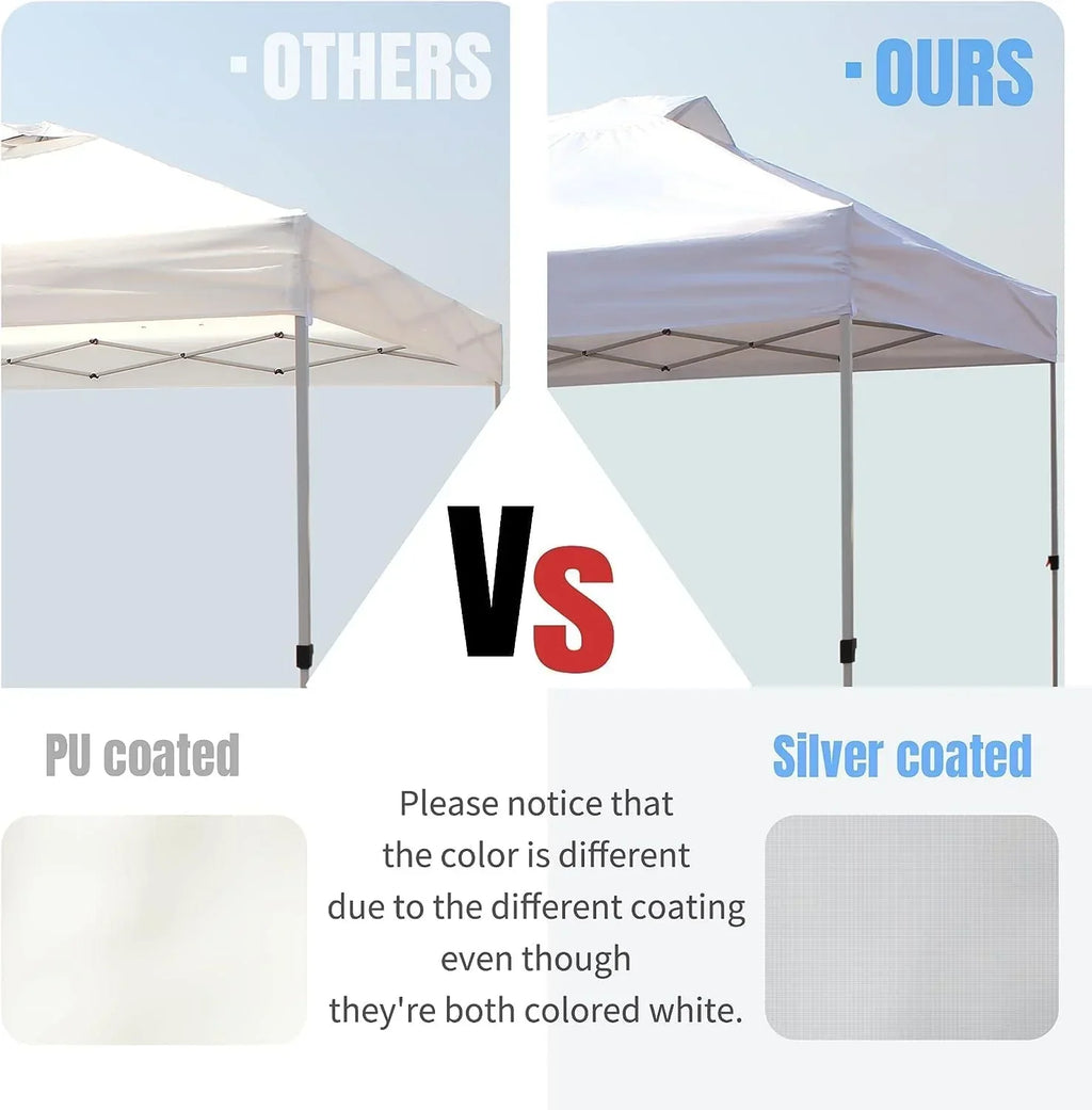 10x10 Pop-Up Awning One-Click Installation Beach Tent Outdoor Sunshade Silver Coated Top