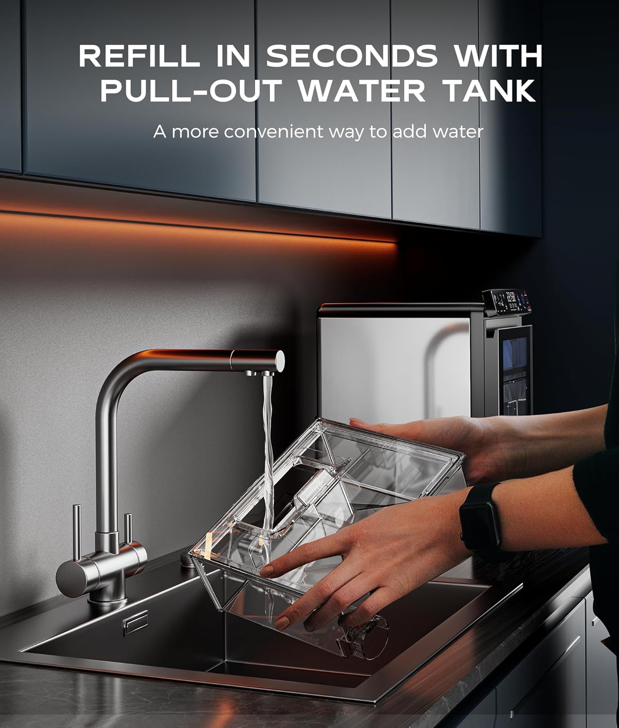 ecozy Nugget Ice Maker Countertop, Smart Pebble Ice Machine with APP Control, 44 lbs/24H Soft Pellet Chewable Ice with Self-Cleaning, Stainless Steel