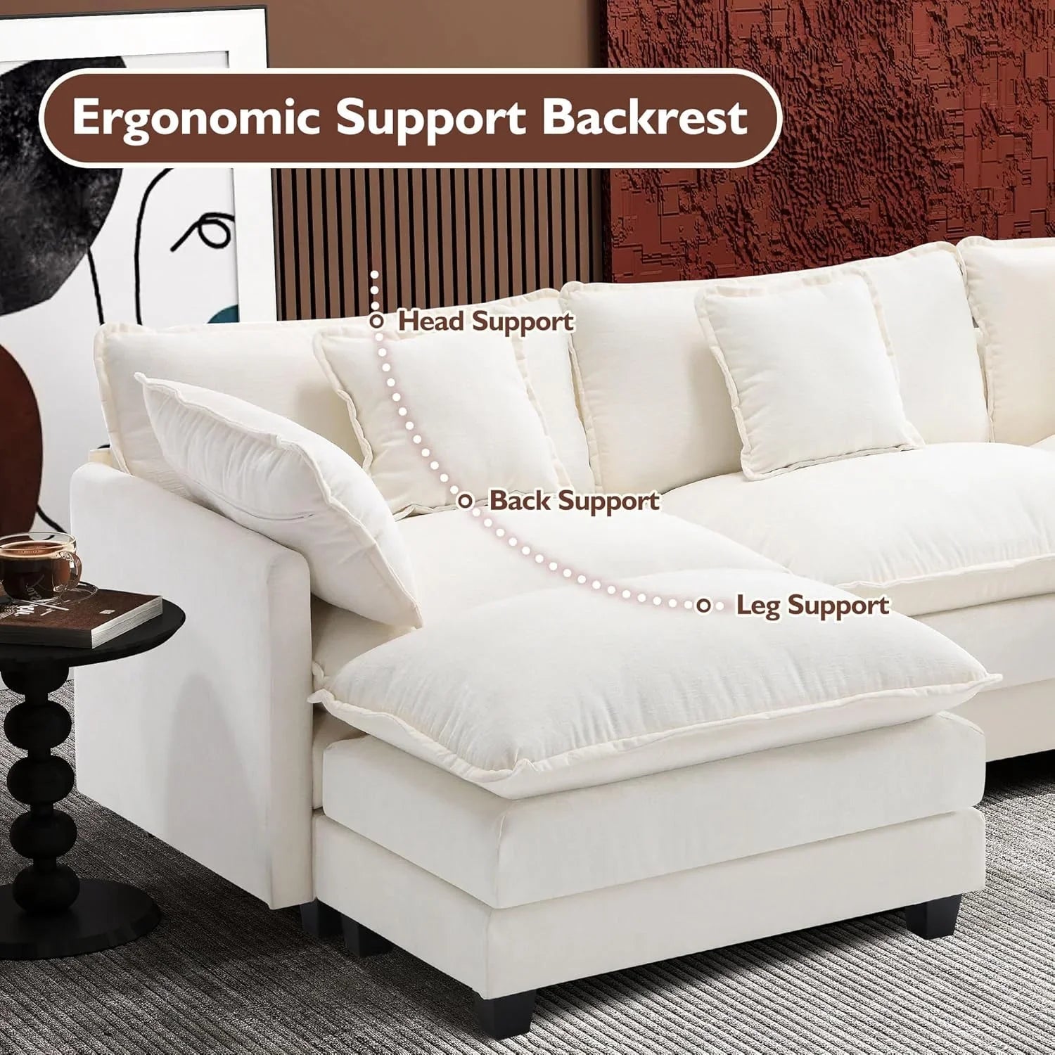 111.4 Inch L Shaped Modern Sofa Modular Cloud Sofa with Ottoman 4 Seater Chenille Deep Seat Sofa