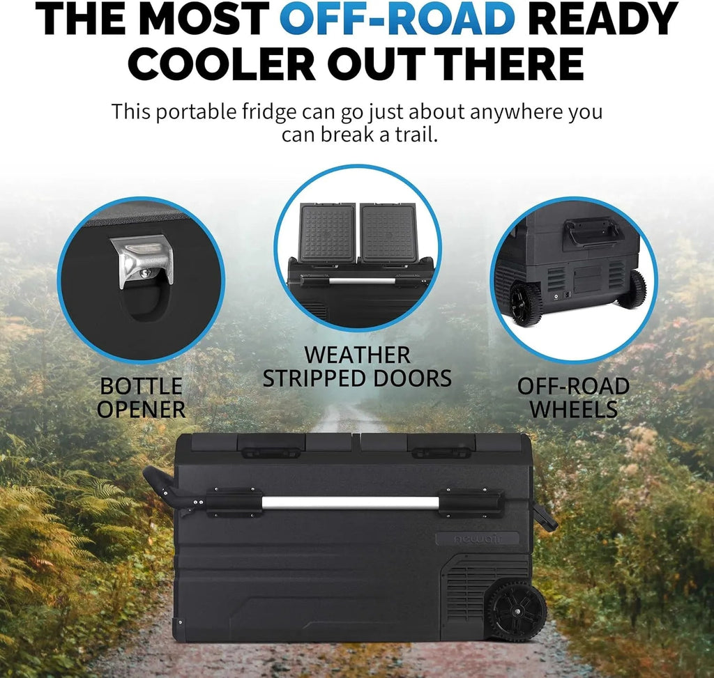48 Qt. Portable 12v Electric Cooler with LG Compressor, Fridge and Freezer, Rugged Wheels, and Solar Power Input, Perfect Plug-In Cooler for Camping, Trucks, Travel, Car and Home