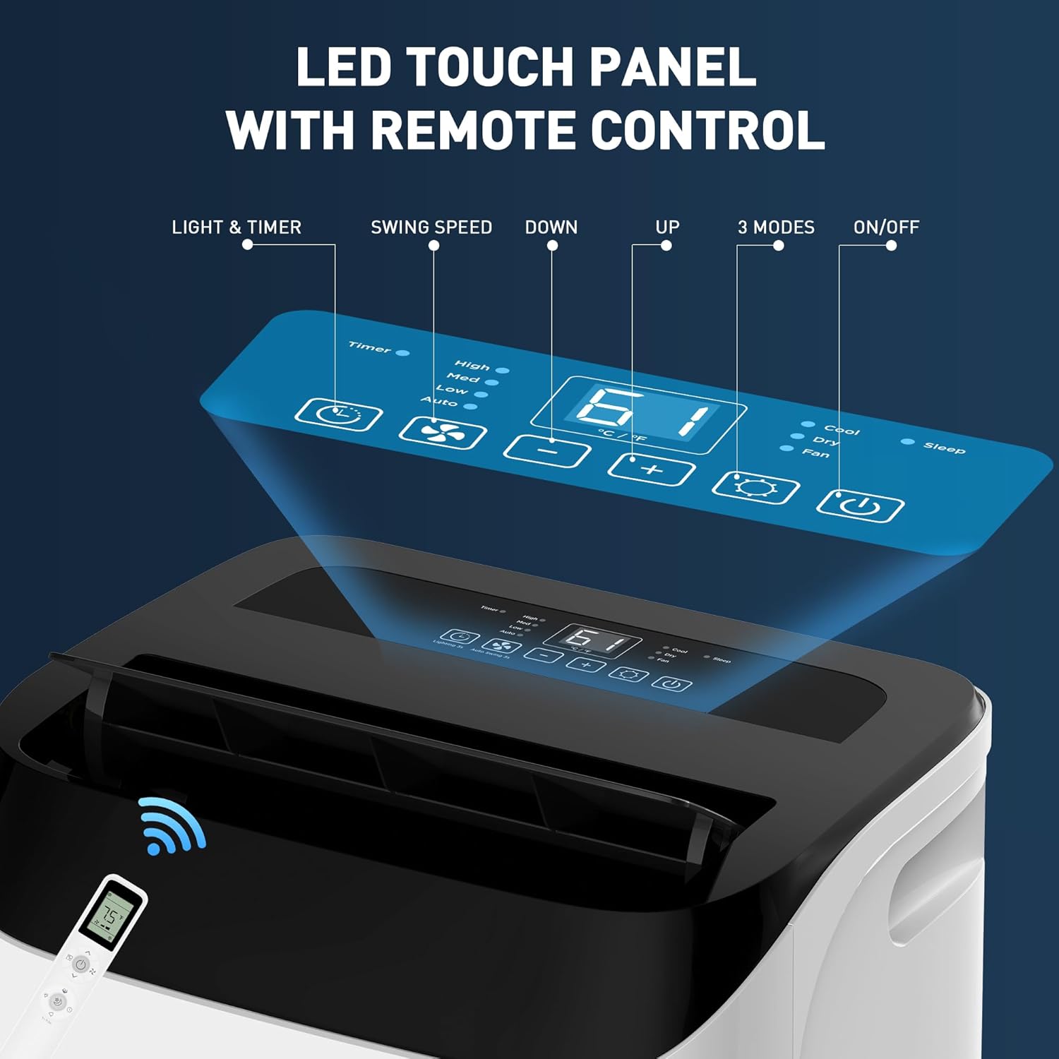 Portable Air Conditioner Cools Up to 700 Sq.Ft, 3-IN-1 Energy Efficient Portable AC Unit with Remote Control & Installation Kits for Large Room, Campervan, Office, Temporary Space