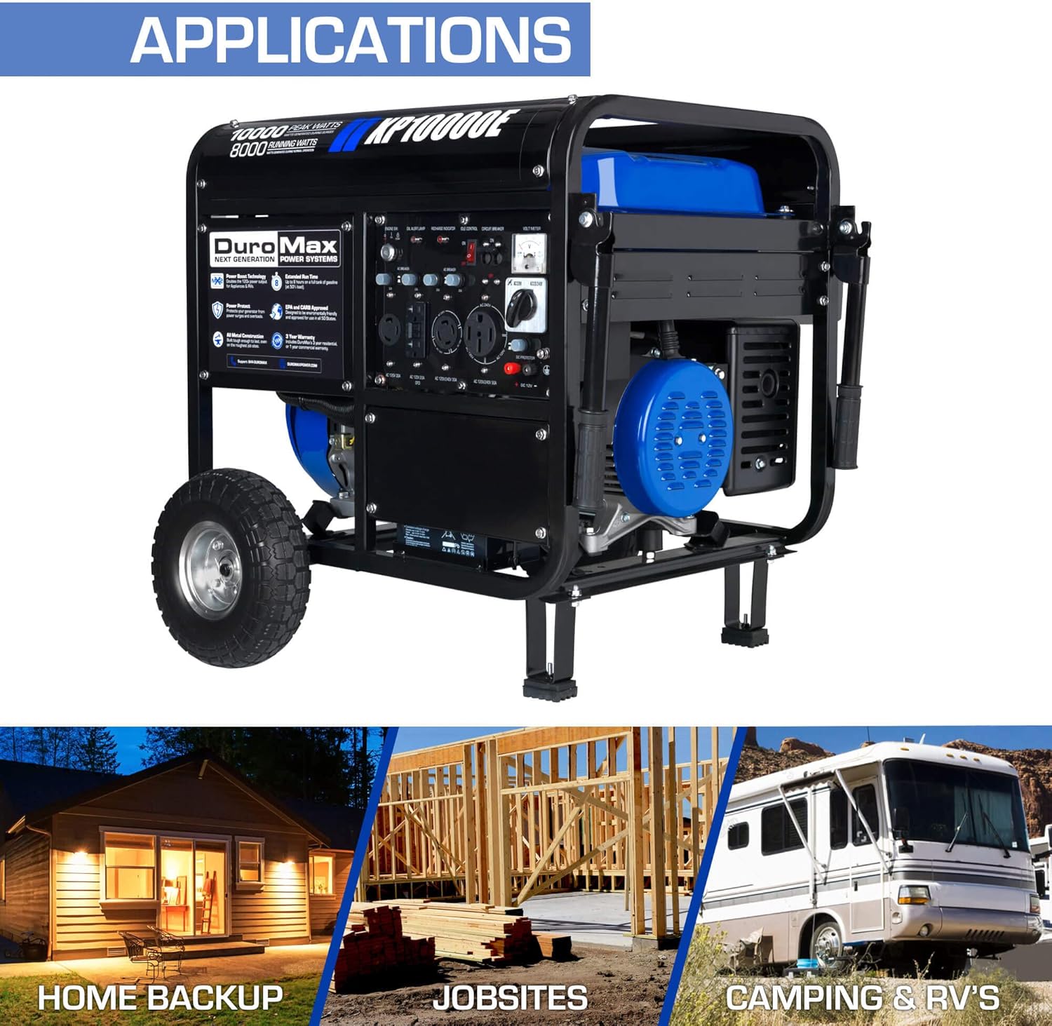 DuroMax XP13000EH 13,000-Watt Dual Fuel Portable Generator - Gas & Propane, Electric Start, Whole Home Backup Power, Transfer Switch Ready, RV & Emergency Ready