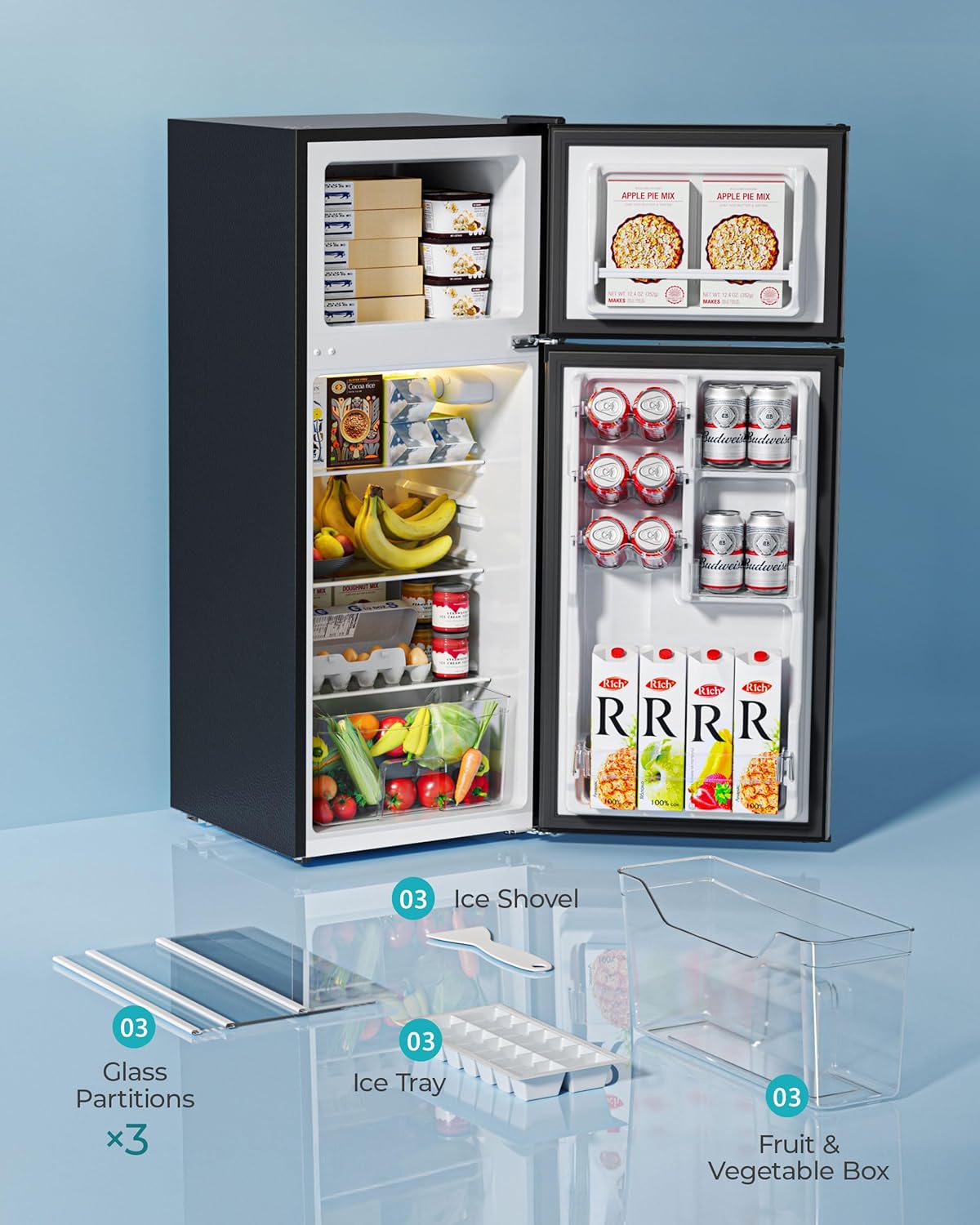 EUHOMY 3.2 Cu.Ft Mini Fridge with Freezer 2-Door Compact Refrigerator for Bedroom, Dorm, Office or Apartment, Silver
