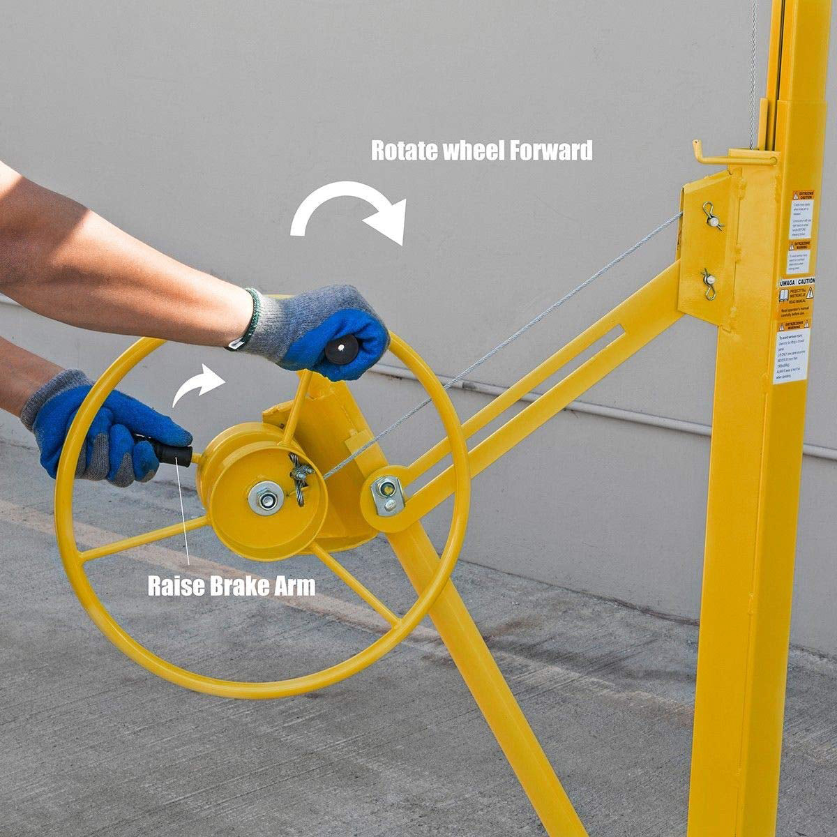 Stark USA 65044 65044 Drywall Lift 11' Yellow Rolling Sheetrock Panel Hoist Jack