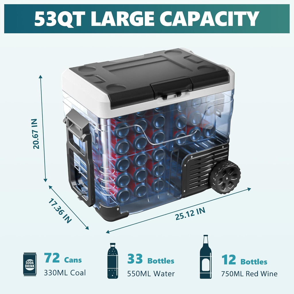 EUHOMY 12 Volt Refrigerator, 37QT(35L) Electric Cooler, Portable Freezer 12V/24V DC 110-240V AC, 12V Fridge -4 ~68 , 12V Cooler with Wheels & 2 Baskets for Travel, Truck, Boat, Camping