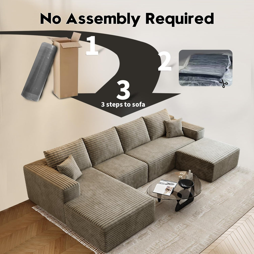 107.5" Cloud Modular Sectional Sofa Couch with L-Shape Chaise,Modern Minimalist Upholstered Couches for Living Room Bedroom,Deep Seat Corner Couch，No Assembly Required (Black,Left Facing Chaise)