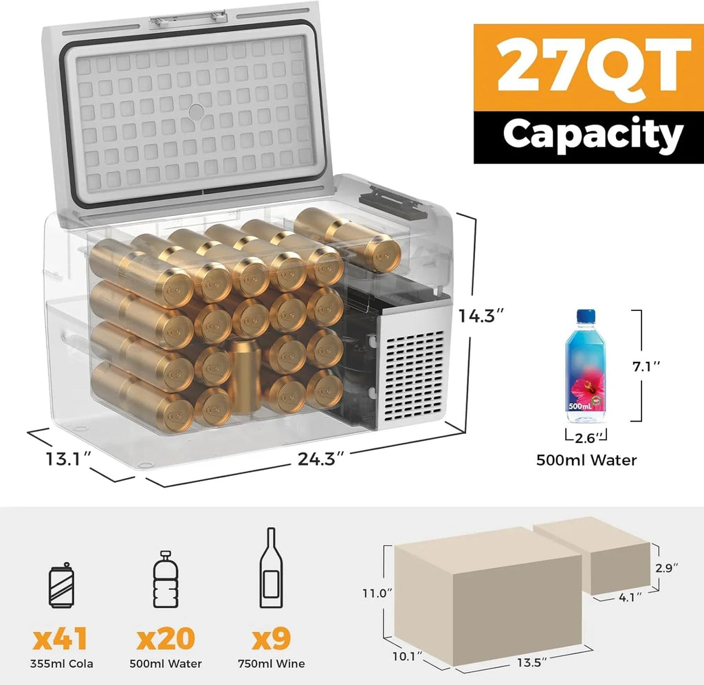 12V Refrigerator 21 Quart Portable Freezer 50 Hours Keep Cool Electric Cooler Car Refrigerator