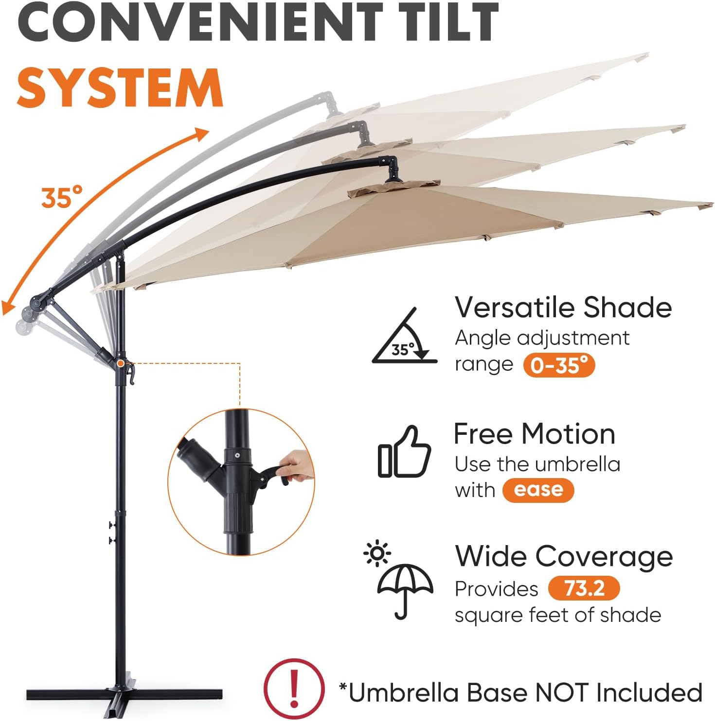 9.8FT Offset Patio Umbrella Hanging Cantilever Umbrella Outdoor Sun Shade with Easy Tilt Adjustment, 8 Ribs, UV Protection for Backyard, Lawn, Garden and Pool, Blue