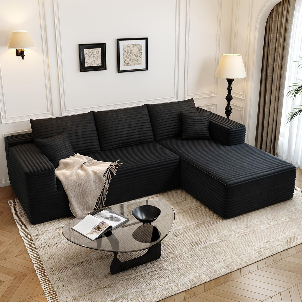 107.5" Cloud Modular Sectional Sofa Couch with L-Shape Chaise,Modern Minimalist Upholstered Couches for Living Room Bedroom,Deep Seat Corner Couch，No Assembly Required (Black,Left Facing Chaise)