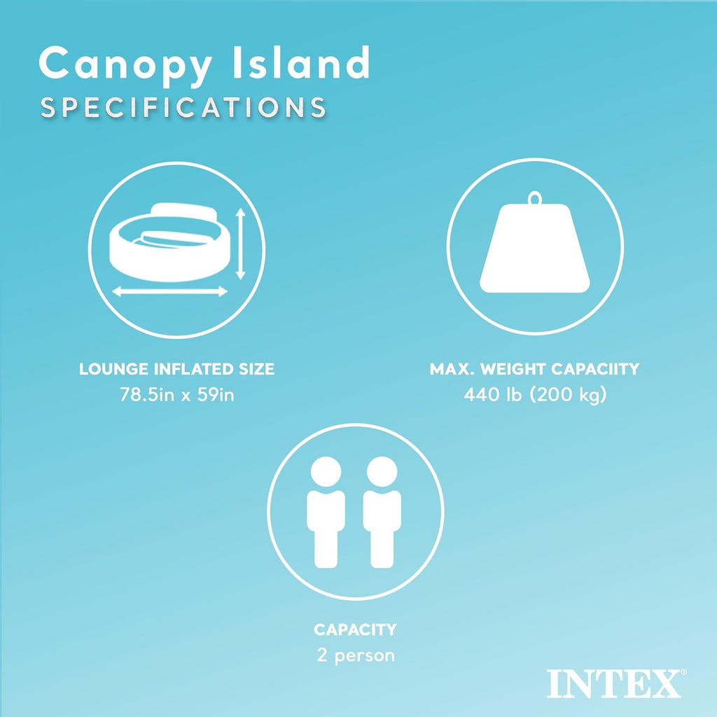 58292EP Canopy Island Inflatable Pool Float: Comfortable Lounge Surface Built-in Cup Holders Detachable Sunshade 440lb Max Weight Capacity 78.5" x 59"