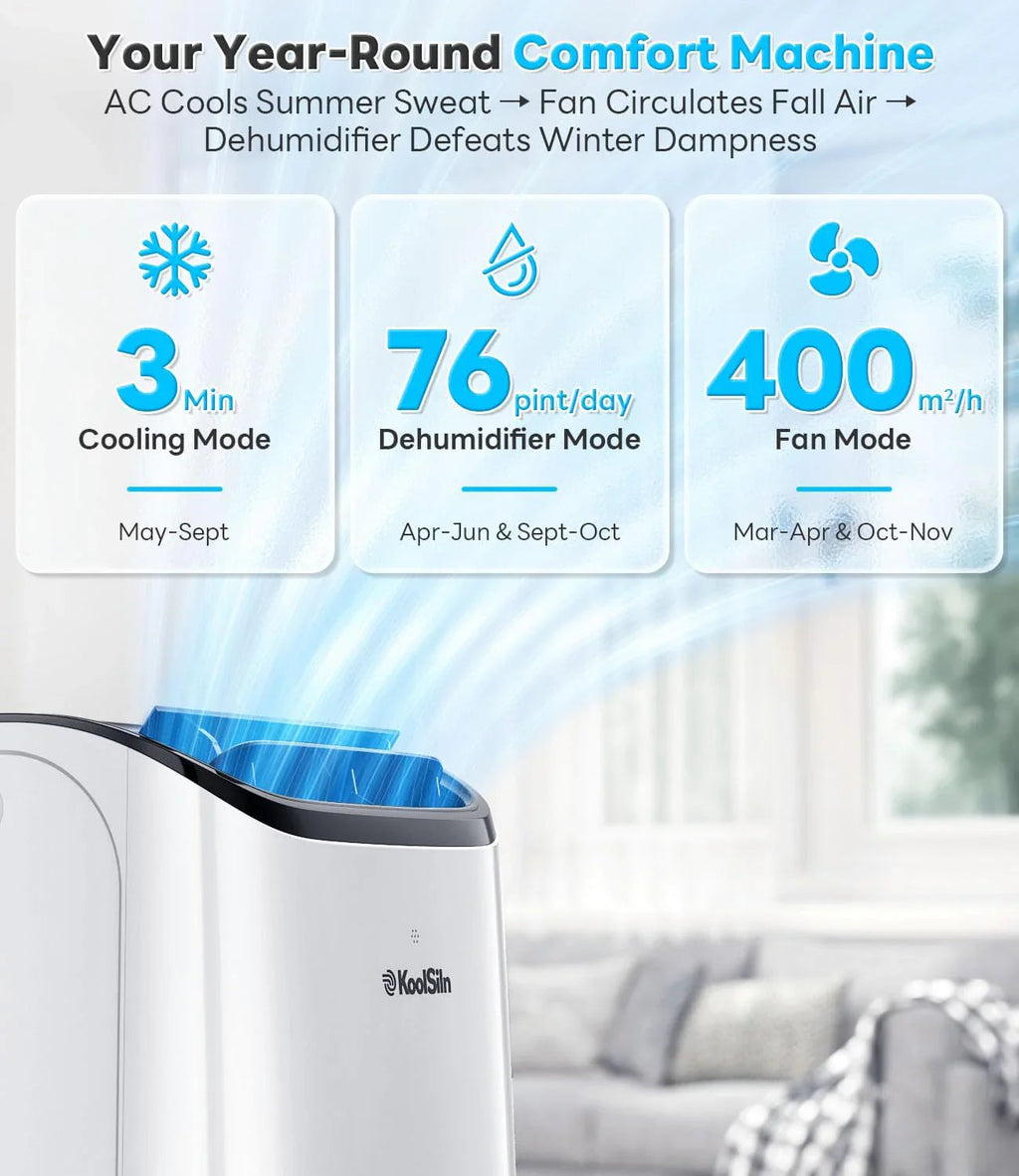 14,000 BTU Portable Air Conditioner Cools Up to 700 Sq.Ft Auto-Evaporation Low Noise Portable
