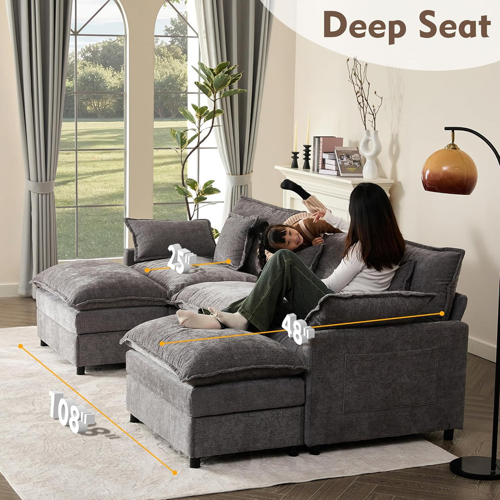 108 Inch U Shape Sofa Sectional Sofa Comfortable Cloud Sofa Living Room Deep Seat Sofa