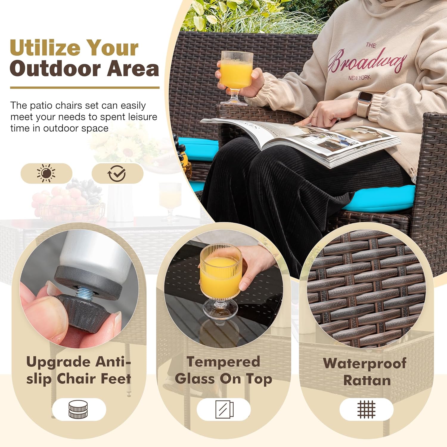 Homall 4 Pieces Outdoor Patio Furniture Sets Rattan Chair Wicker Set, Outdoor Indoor Use Backyard Porch Garden Poolside Balcony Furniture Sets Clearance (Brown and Beige)